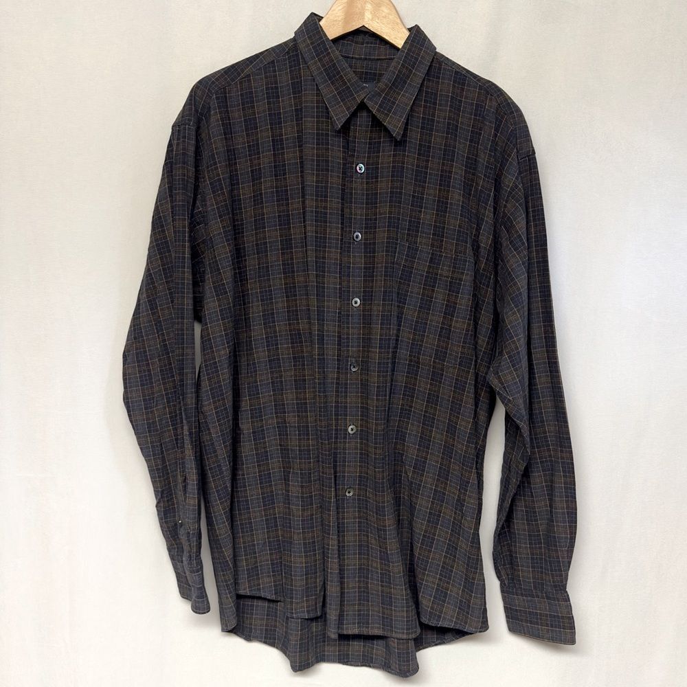 Burberry Button Down Shirt Navy Plaid Men's Large